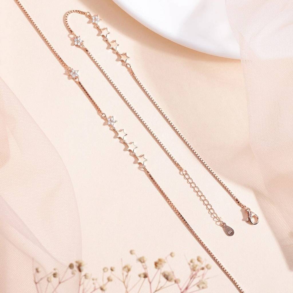 Enchanting Star 925 Sterling Silver Anklets : ANK-60035-PAIR