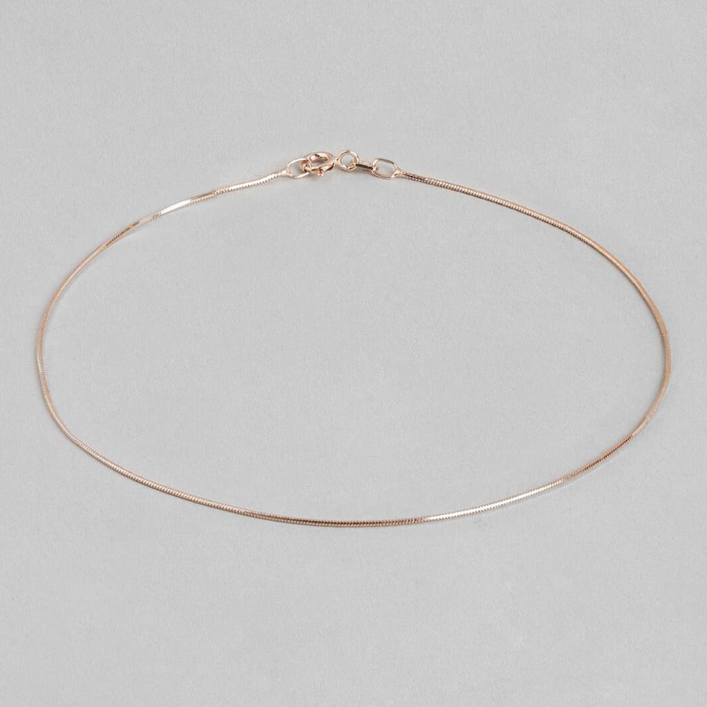 Minimal Snake Chain 925 Sterling Silver Anklet In Rose Gold : ANK-60048-PAIR