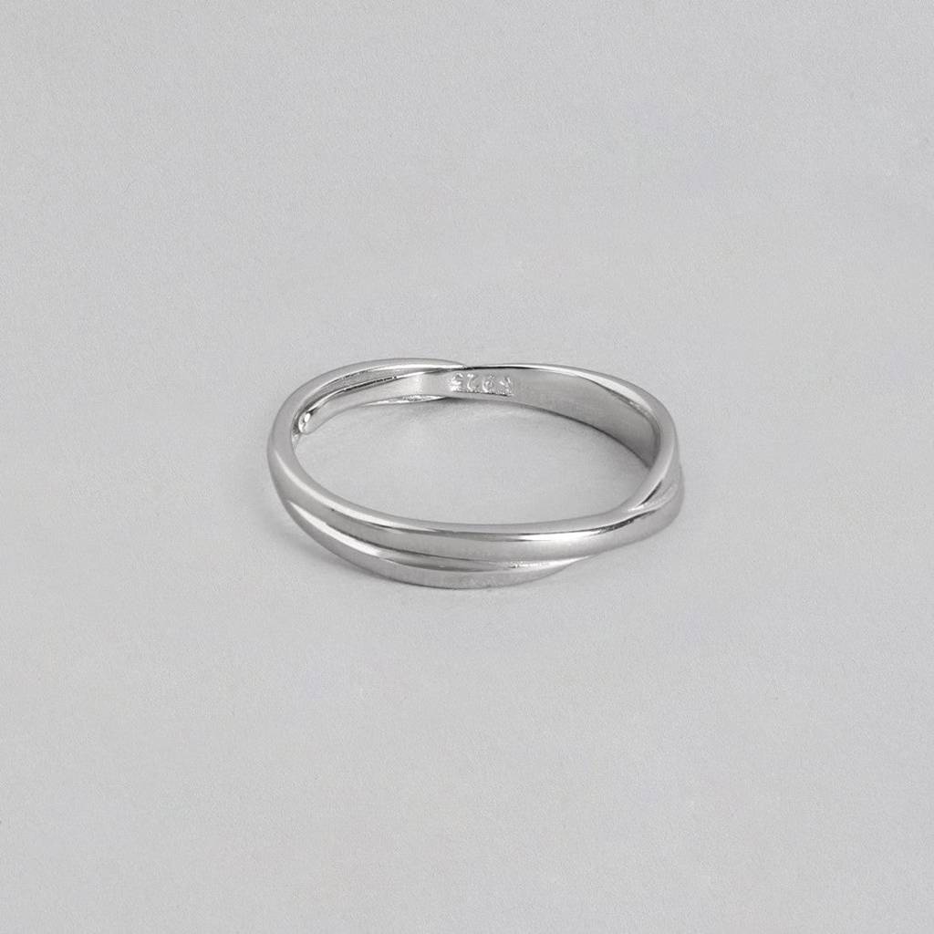 Crossover Rhodium Plated 925 Sterling Silver Ring For Him (Adjustable) : RNG-40113
