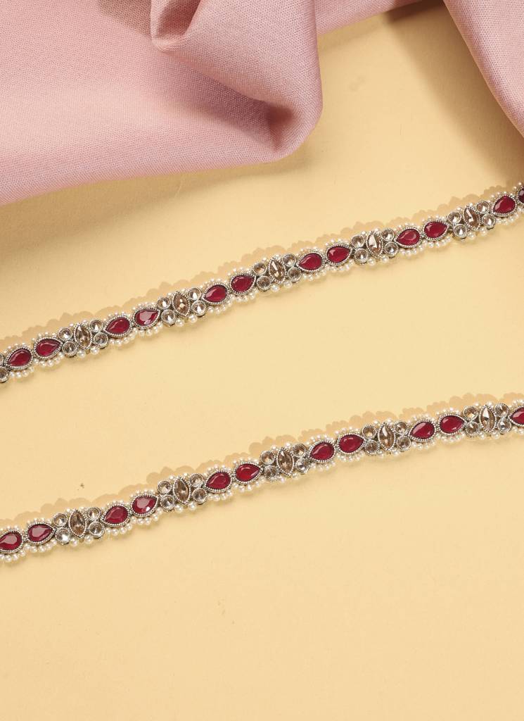 Oval Shape And Pearl Kundan Stone Antique Gold Plated Kamarband (Waist Belt) For Women : 6BL63_Ruby