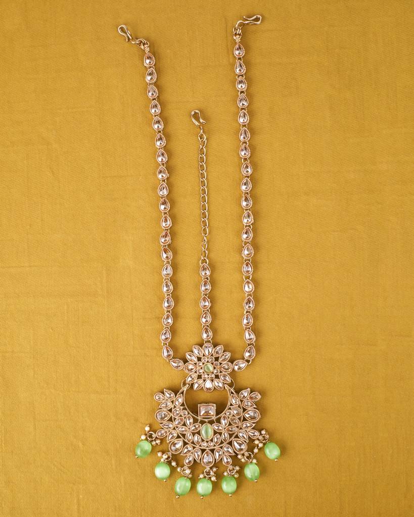 Good-Looking Round And Flower Shape Mother Of Pearl White And Green Uncut Kundan Stone Antique Gold Plated  : 6BS10-LIGHTGREEN