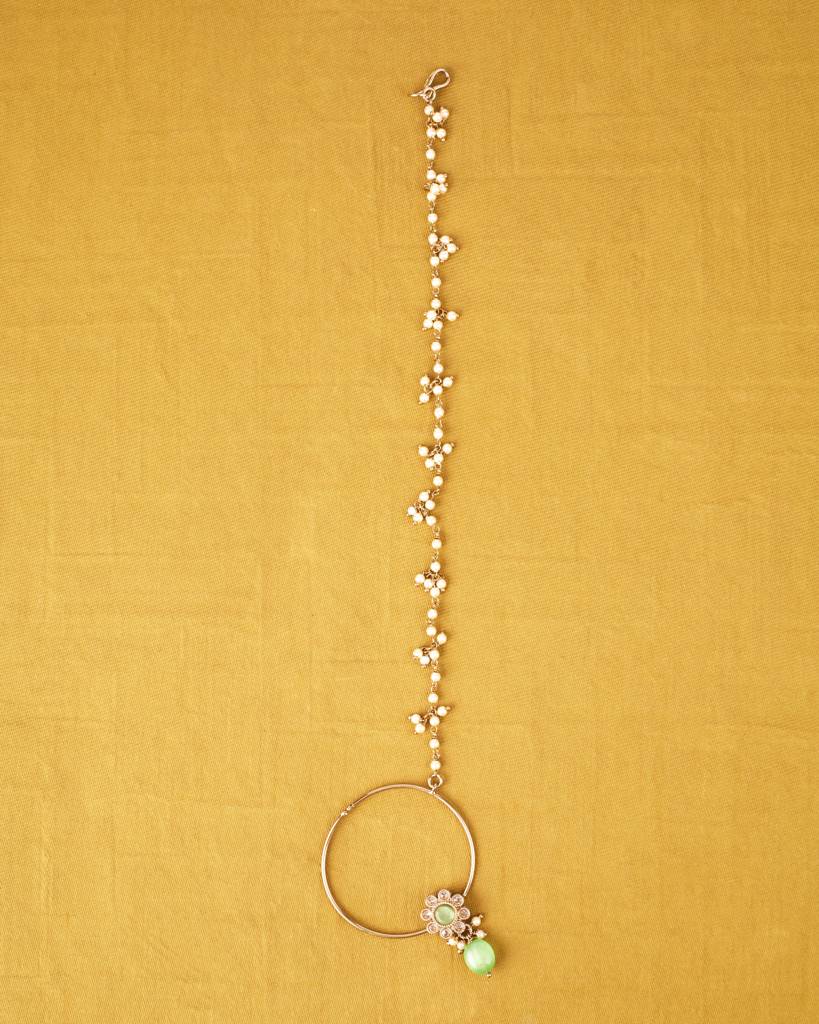 Good-Looking Round And Flower Shape Mother Of Pearl White And Green Uncut Kundan Stone Antique Gold Plated  : 6BS10-LIGHTGREEN