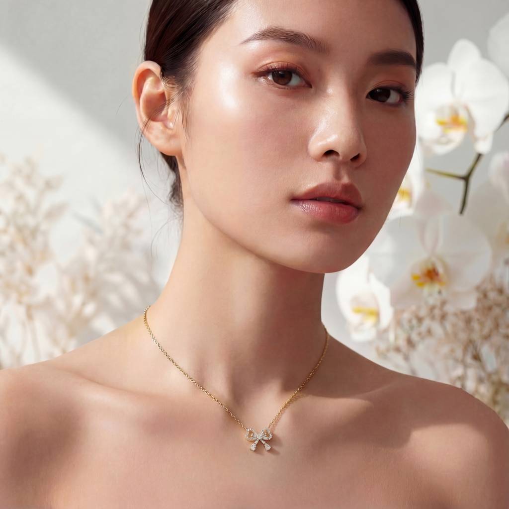 Korean Crystal Bow Necklace : YUFSNL202