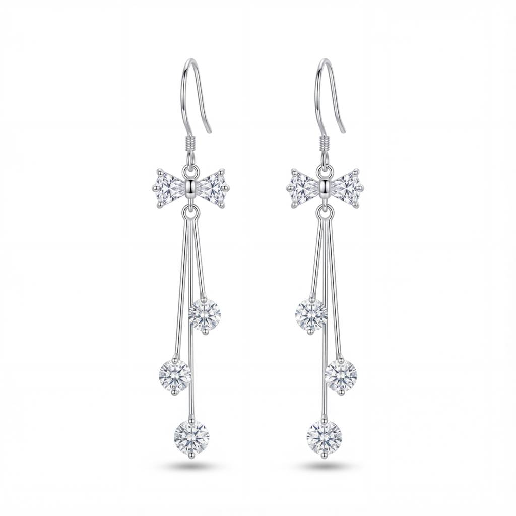 Korean Moonlight Bow Cascade Earrings : YUFSER245