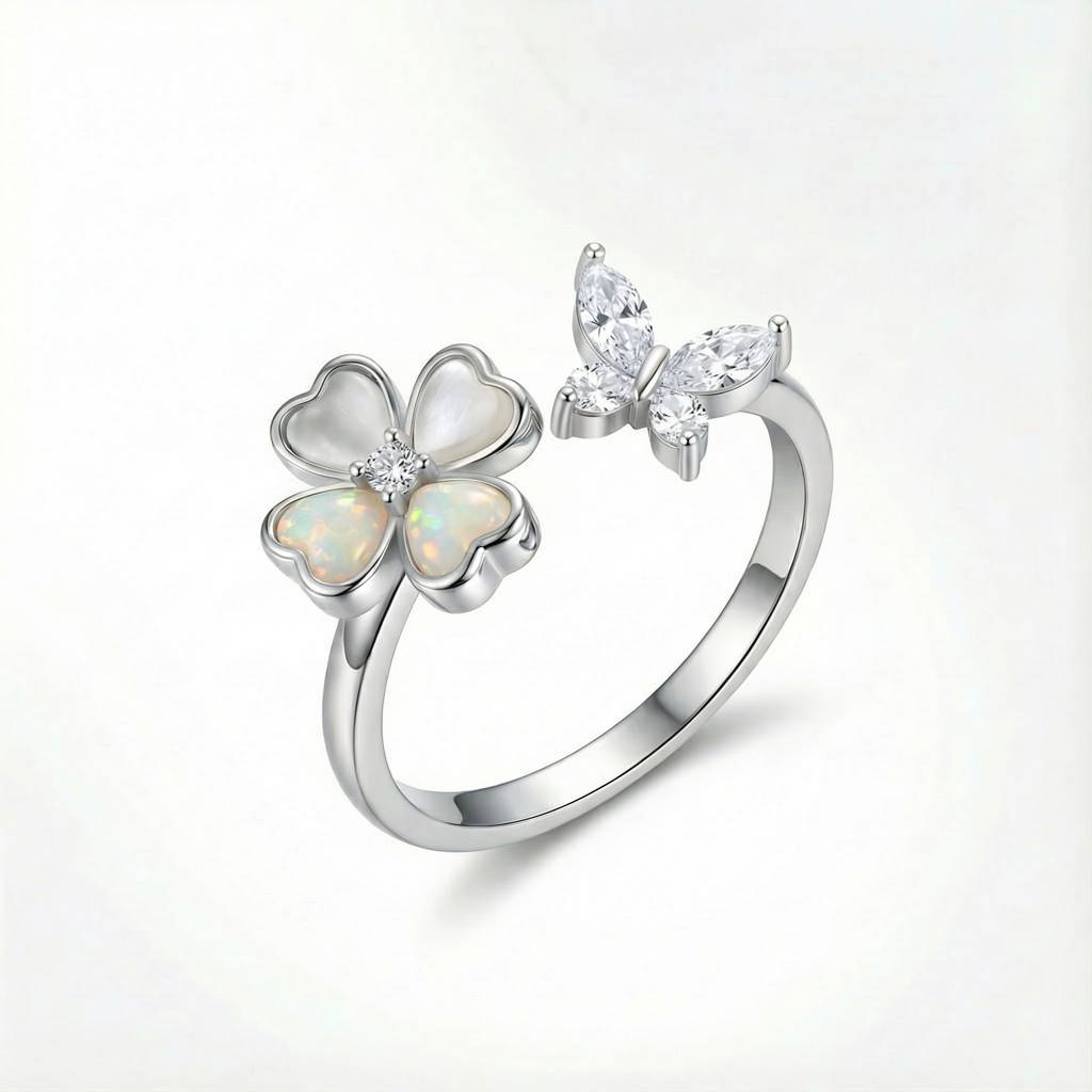Korean Spinner  Clover & Butterfly Fidget Ring : YUFSRG201