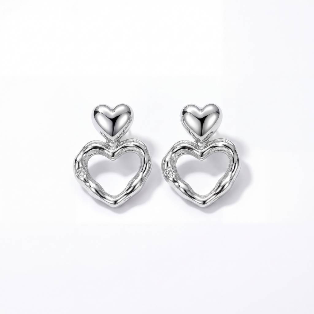 Korean Abstract Double Heart Dangles : YUFSER267