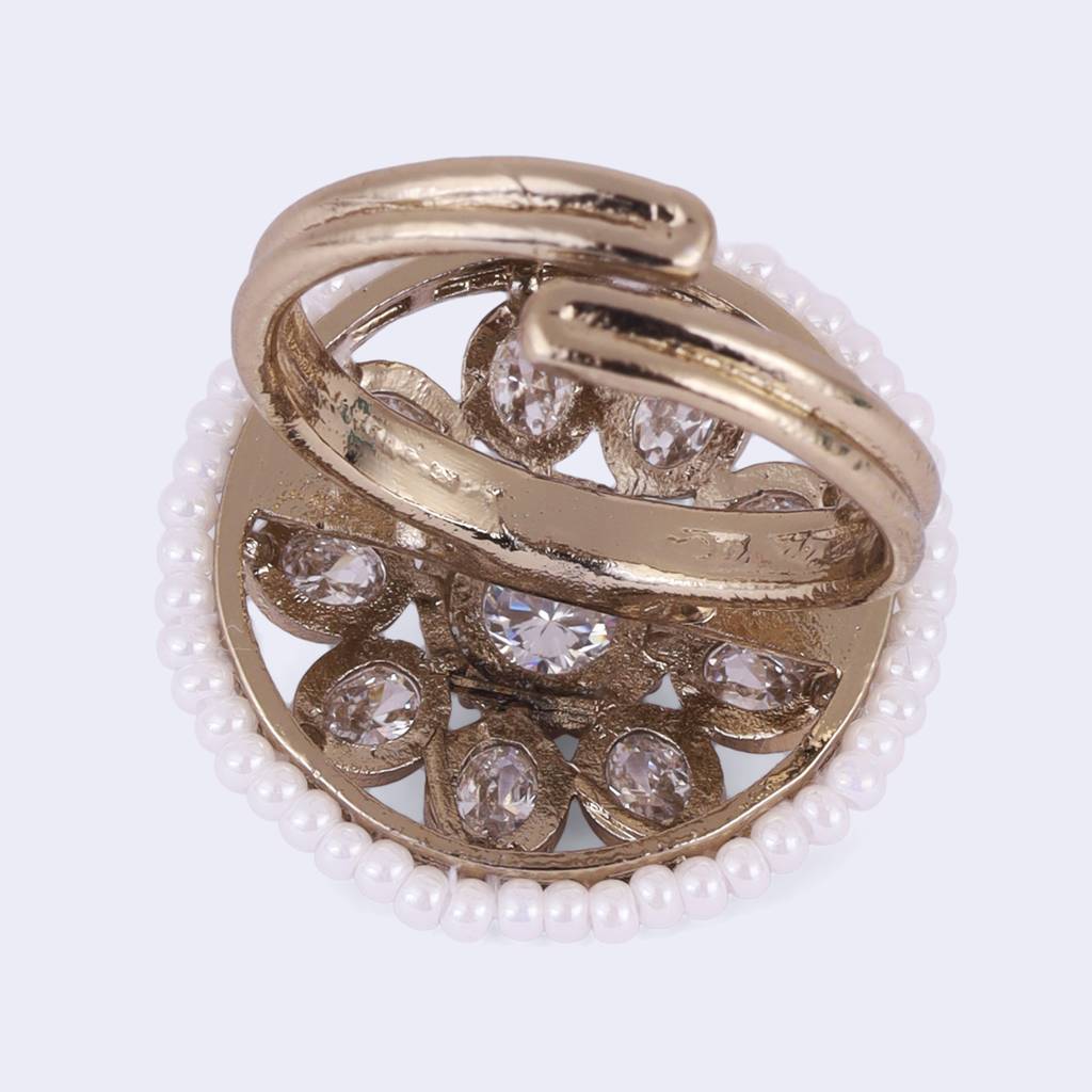 Smooth Round Shape And Pearl Gold Plated Adjustable Finger Ring For Women : 6FR25