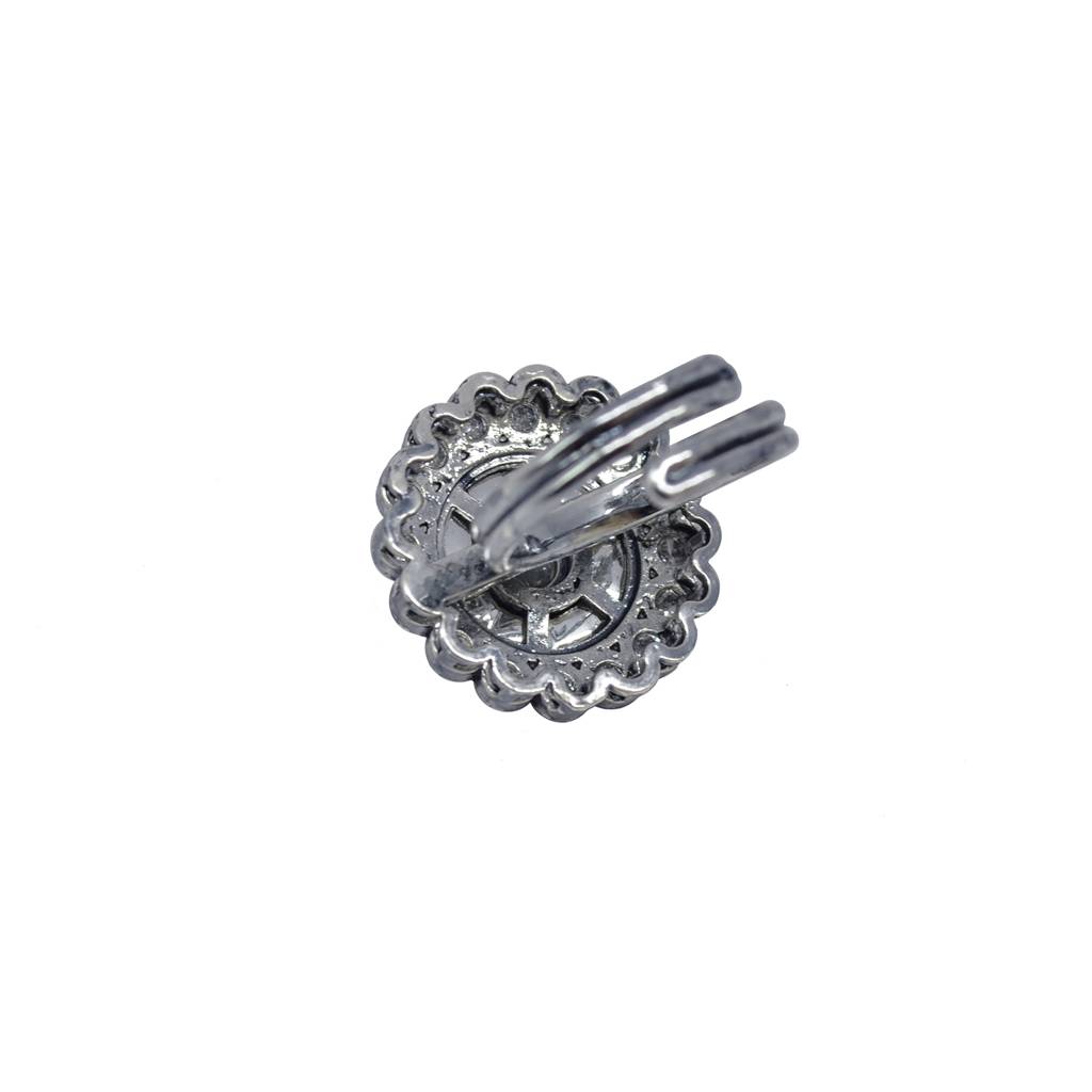 Splendid Round Shape Silver Plated Kundan Stone Adjustable Finger Ring For Women And Girls : 6FR55