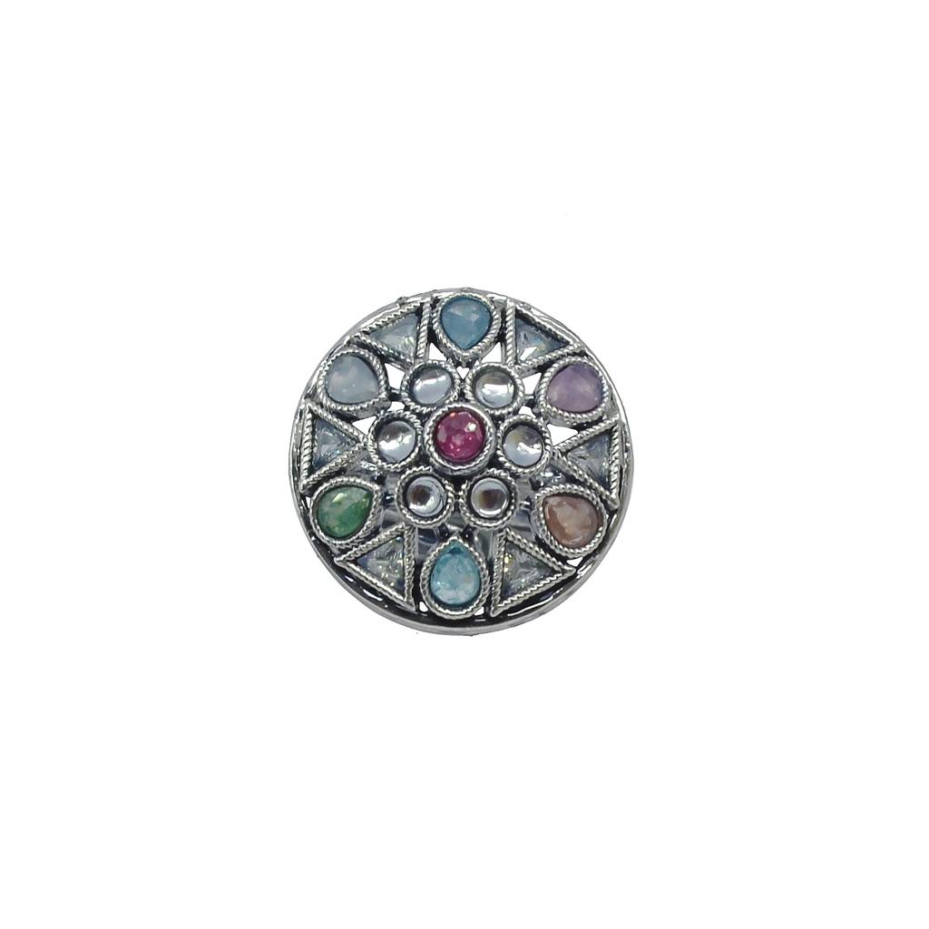 Stylish Oval And Round Shape Silver Plated Kundan Stone Adjustable Finger Ring For Women And Girls : 6FR56