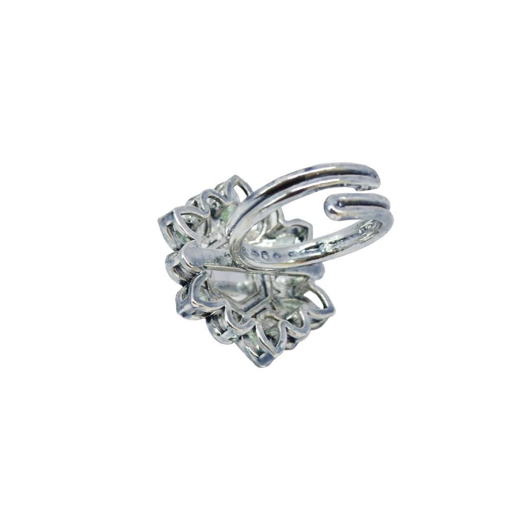 Modish Flower Design Silver Plated Kundan Stone Adjustable Finger Ring For Women And Girls : 6FR61
