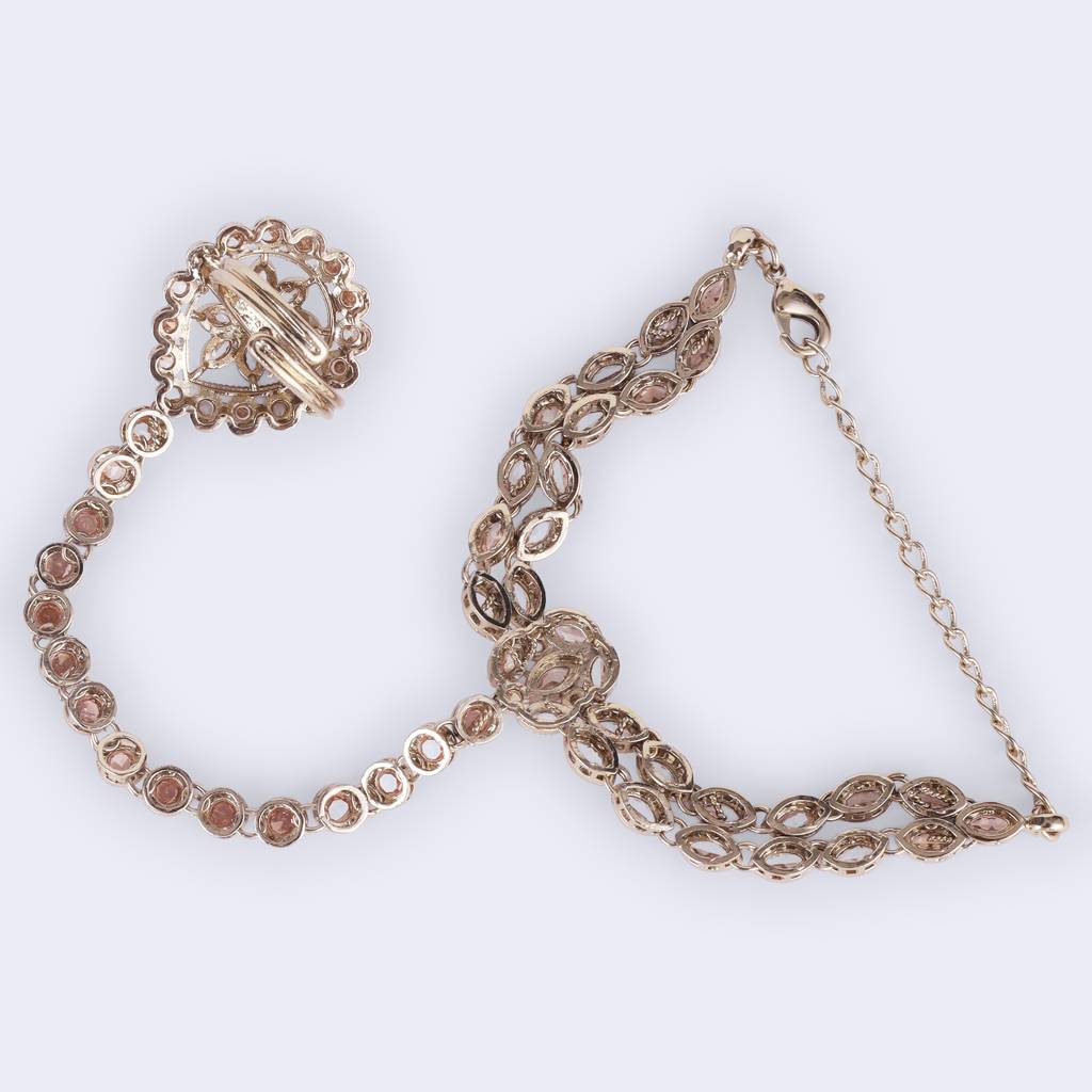 Traditional Glamorous Flower And Oval Shape Gold Plated Set Of 2 Adjustable Hathphool(Panja) For Women : 6HP73