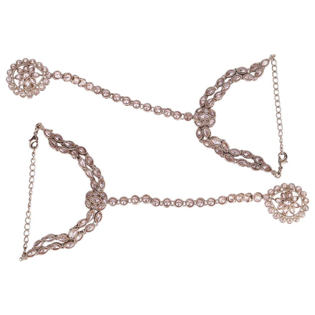 Traditional Glamorous Flower And Oval Shape Gold Plated Set Of 2 Adjustable Hathphool(Panja) For Women : 6HP73