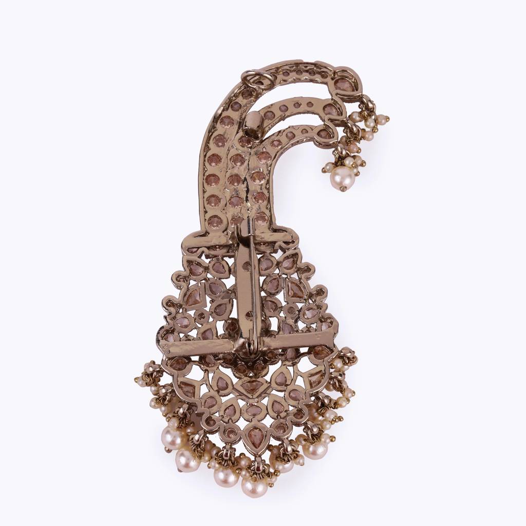 Traditional Glorious Flower Oval Shape Gold Plated Pagdi Wedding Safa Kalgi For Groom : 6KG14