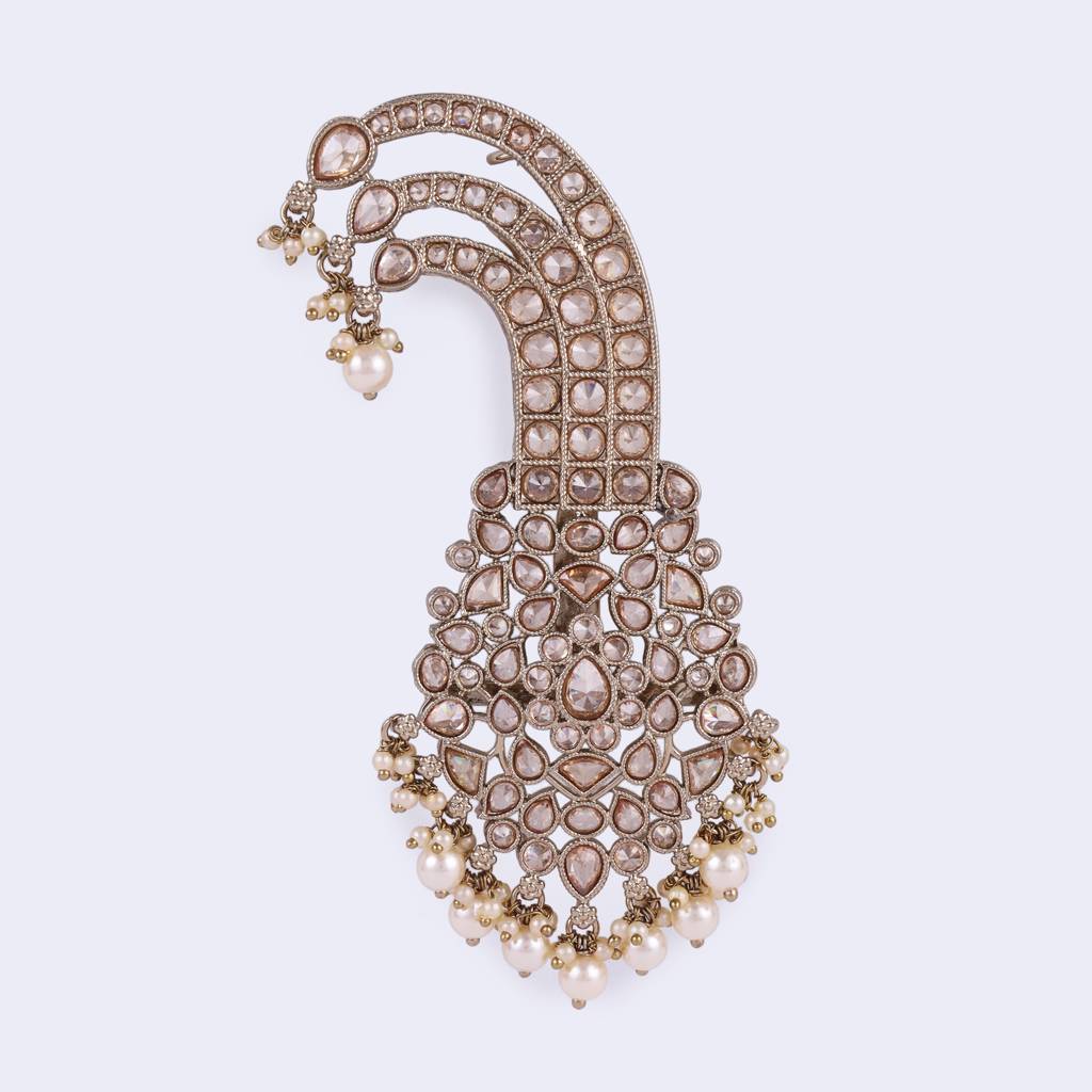 Traditional Glorious Flower Oval Shape Gold Plated Pagdi Wedding Safa Kalgi For Groom : 6KG14