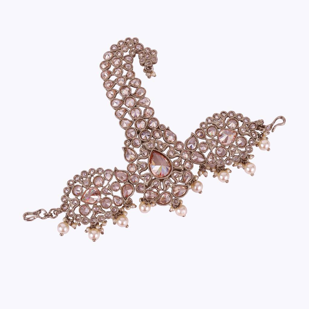 Traditional Graceful Round And Paisley Design Gold Plated Pagdi Wedding Safa Kalgi For Groom : 6KG21