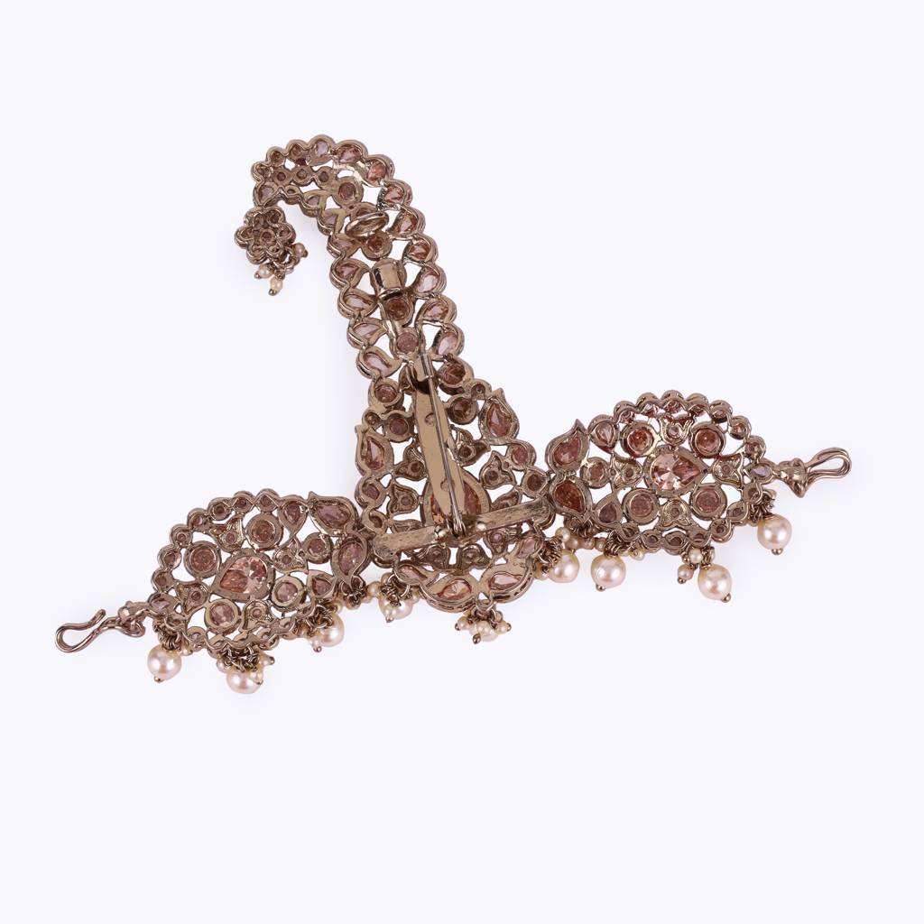 Traditional Graceful Round And Paisley Design Gold Plated Pagdi Wedding Safa Kalgi For Groom : 6KG21