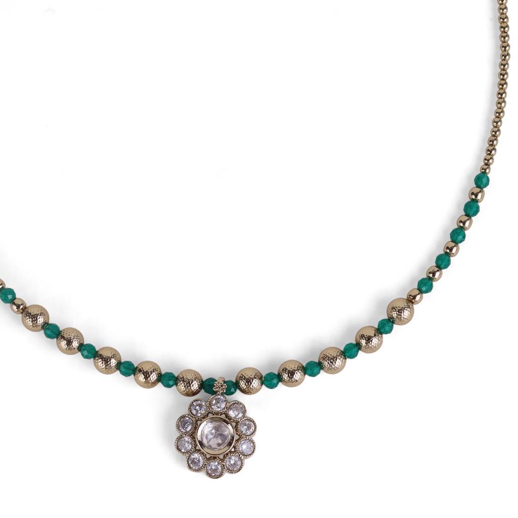 Desirable Green And Golden Boll Gold Plated Matinee Necklace Set(Mala) For Women : 6ML26