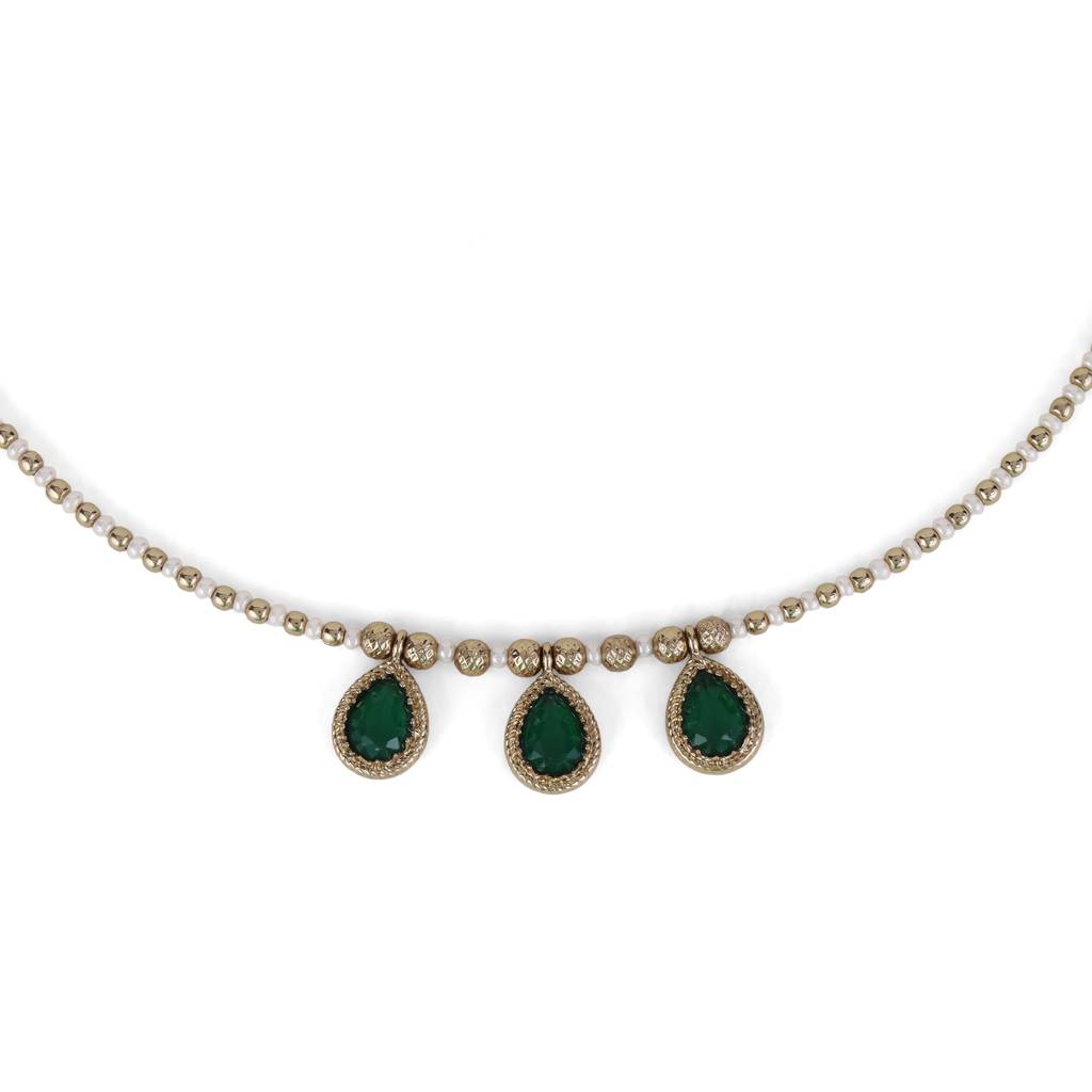 Charming Oval Shape Green Crystal Gold Plated Matinee Necklace Set(Mala) For Women : 6ML27