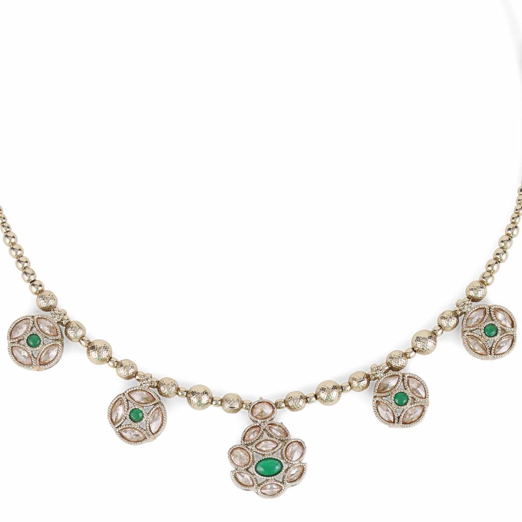 Elegant Golden Boll Flower Design Gold Plated Matinee Necklace Set(Mala) For Women : 6ML34