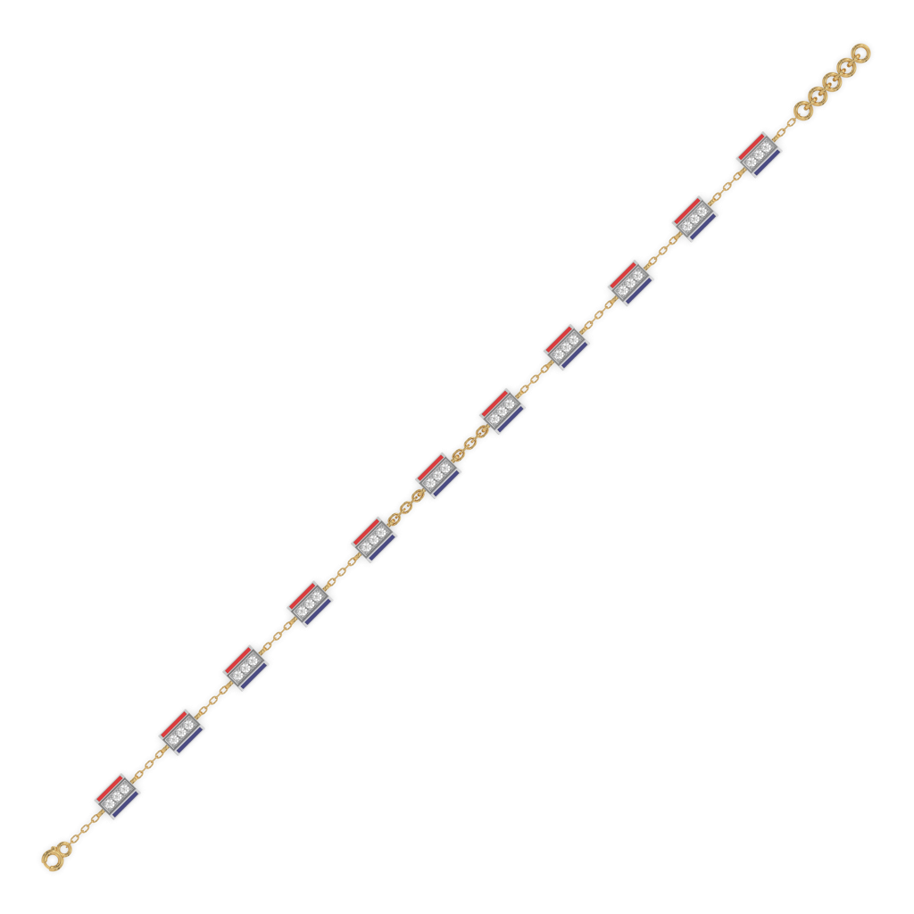 Red Enamel Accent - Lab Diamond Chrome Bracelet : LLBR0104
