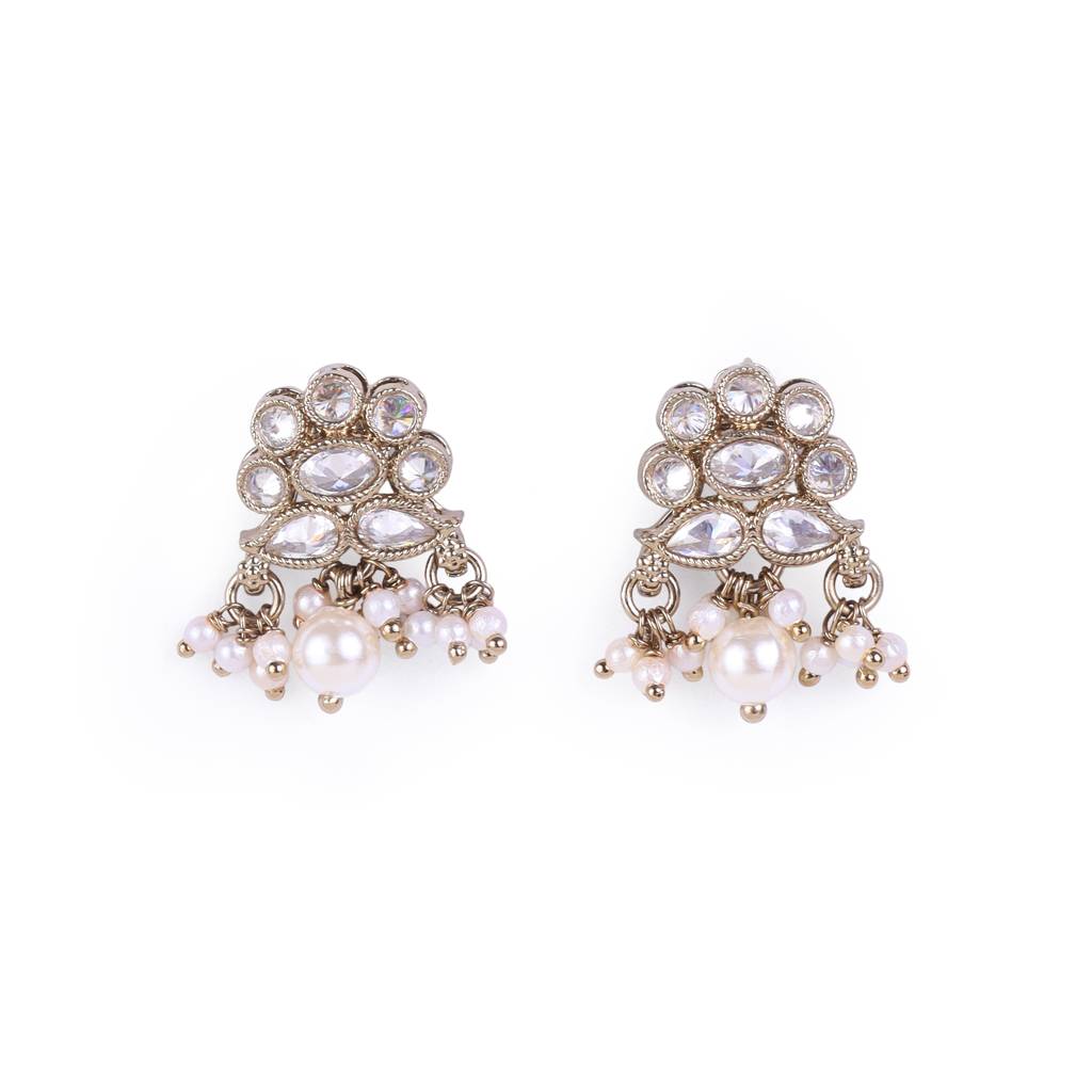 Flower Design And Pearl Gold Plated Brass Drop Earring For Women : 6SE12