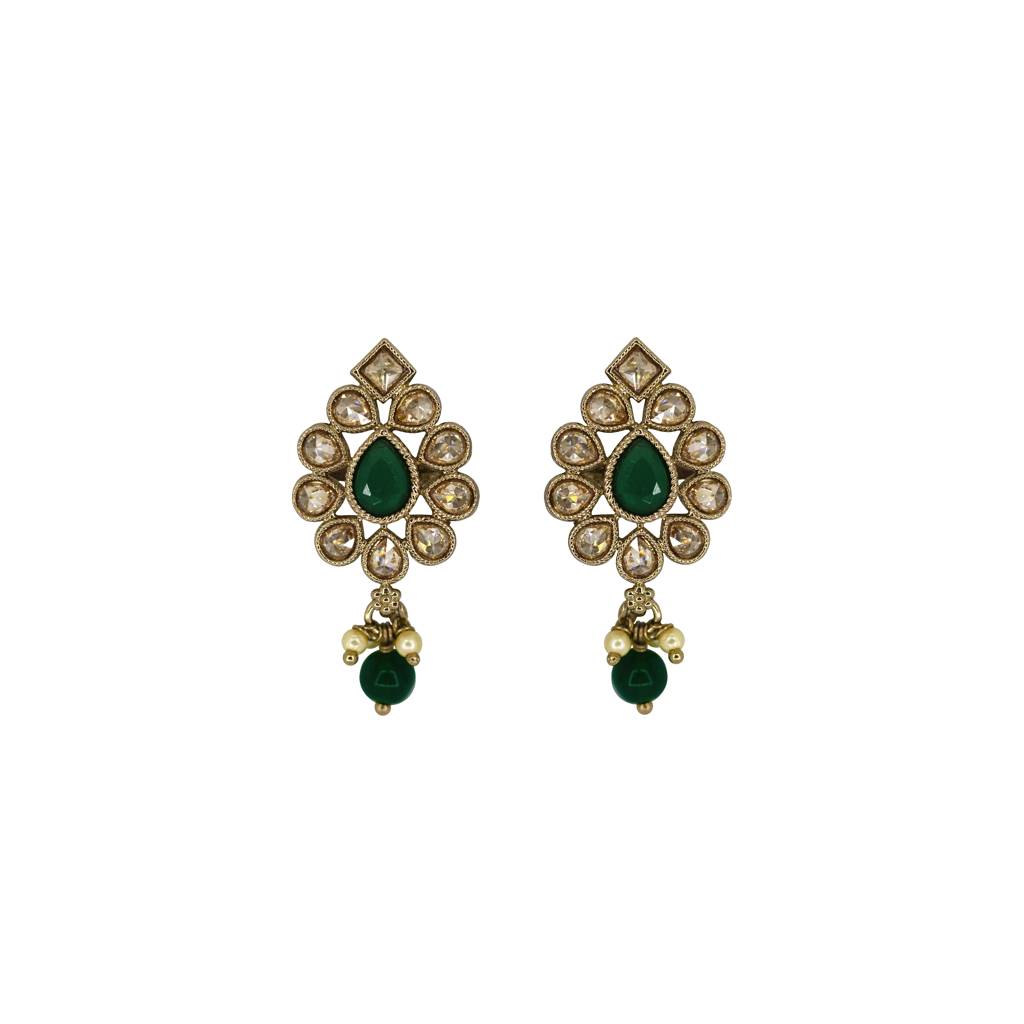 Lavish Oval Shape Brown Uncut Kundan Stone Antique Gold Plated Jhumki Earring For Women And Girls : 6SE32-GREEN