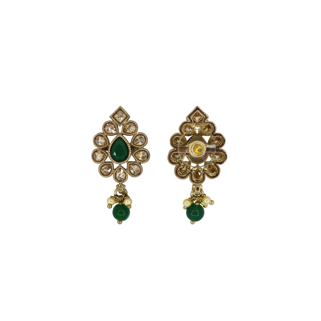 Lavish Oval Shape Brown Uncut Kundan Stone Antique Gold Plated Jhumki Earring For Women And Girls : 6SE32-GREEN