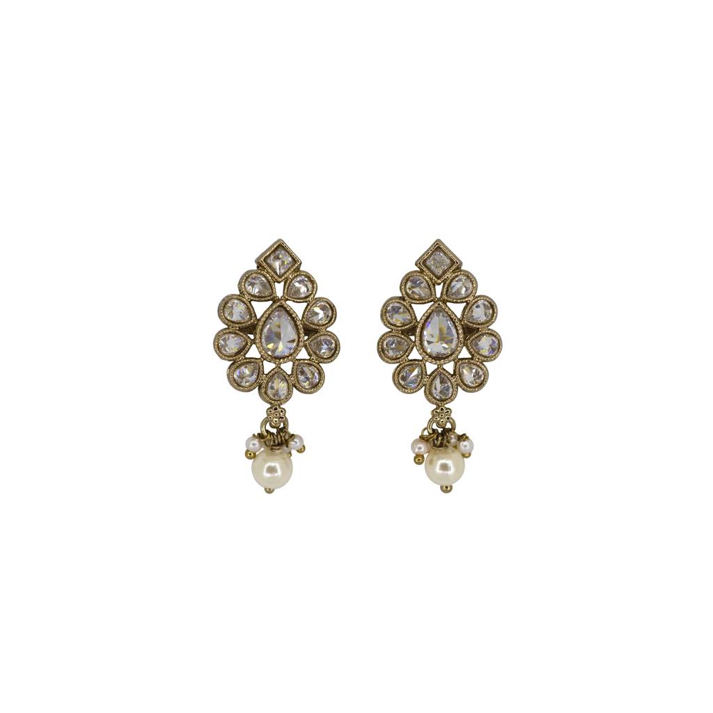 Lavish Oval Shape Brown Uncut Kundan Stone Antique Gold Plated Jhumki Earring For Women And Girls : 6SE32-WHITE