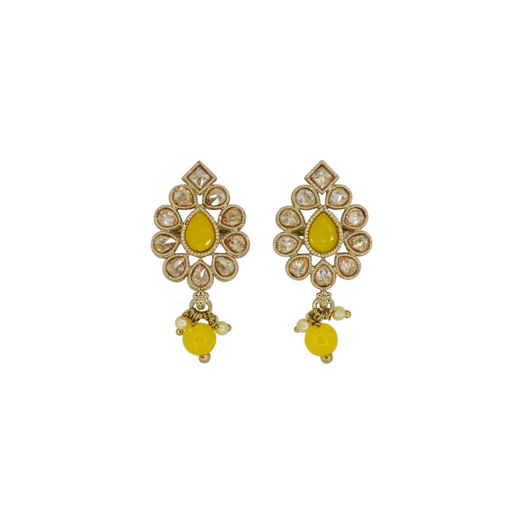 Lavish Oval Shape Brown Uncut Kundan Stone Antique Gold Plated Jhumki Earring For Women And Girls : 6SE32-YELLOW