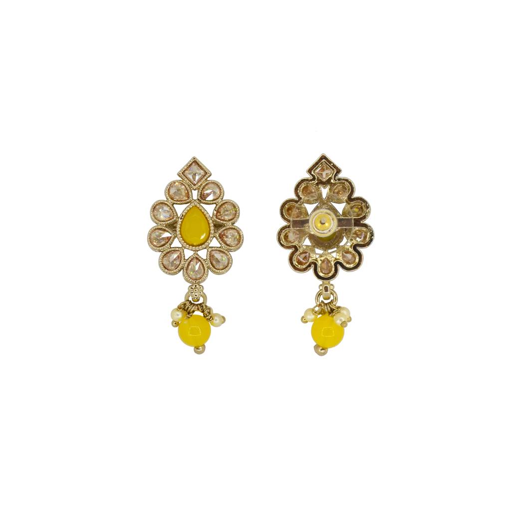 Lavish Oval Shape Brown Uncut Kundan Stone Antique Gold Plated Jhumki Earring For Women And Girls : 6SE32-YELLOW