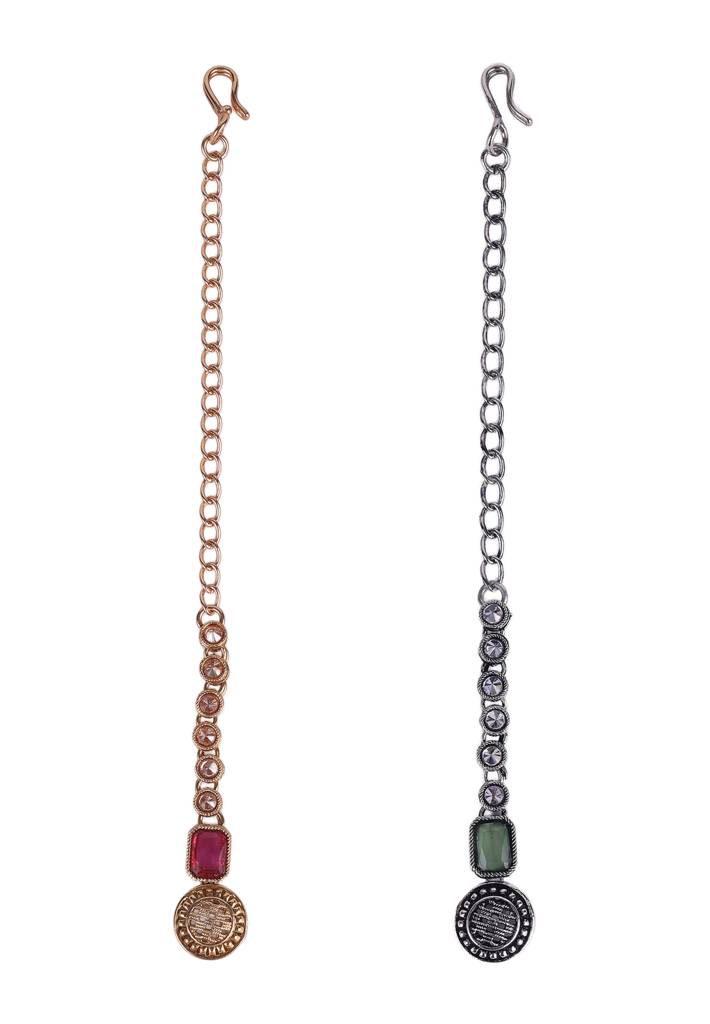 Finely Round Shape Gold Plated Set Of 2 Combo Maang Tikka For Women And Girls : 6TK105-G_6TK105-S