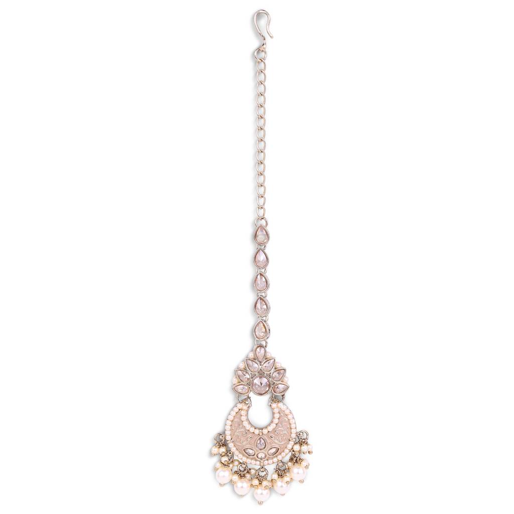 Traditional Chandelier And Flower Shape Silver Gold Plated Maang Tikka For Women & Girls : 6TK109