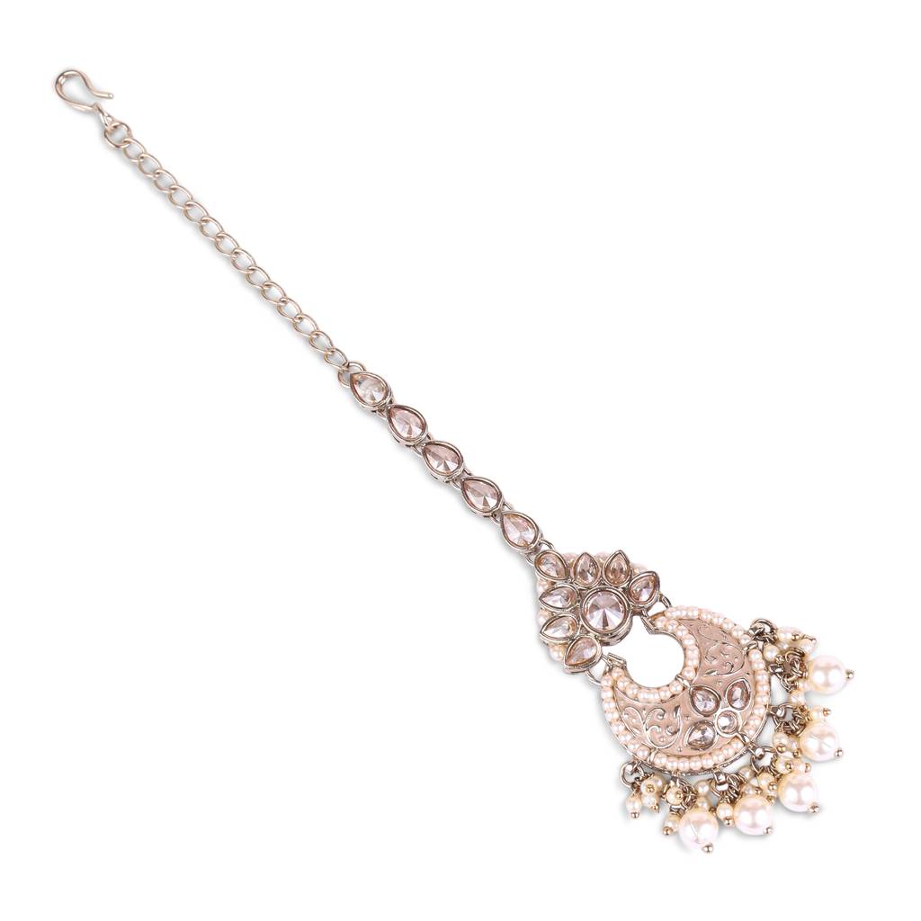 Traditional Chandelier And Flower Shape Silver Gold Plated Maang Tikka For Women & Girls : 6TK109