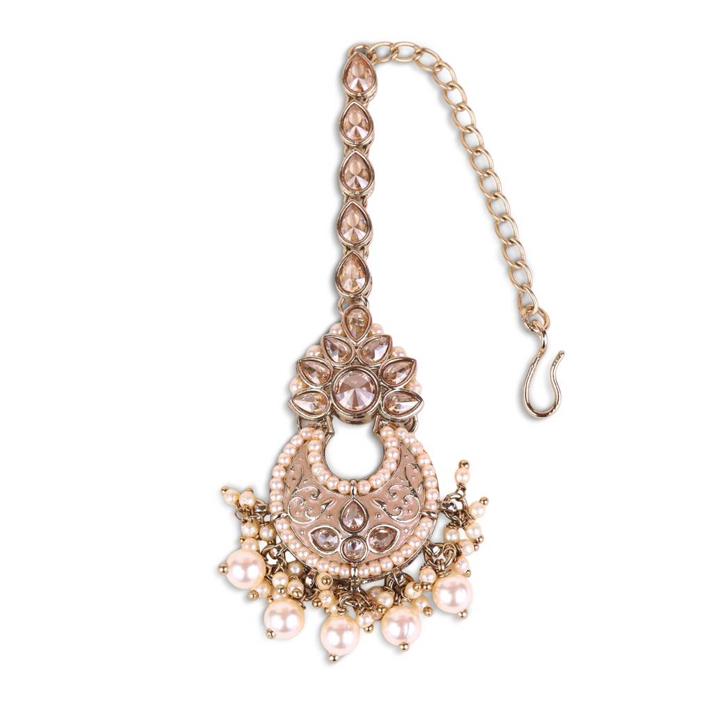 Traditional Chandelier And Flower Shape Silver Gold Plated Maang Tikka For Women & Girls : 6TK109