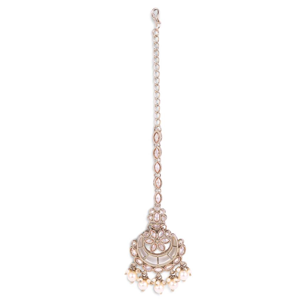Traditional Chandelier And Flower Shape Silver Gold Plated Maang Tikka For Women : 6TK110_1