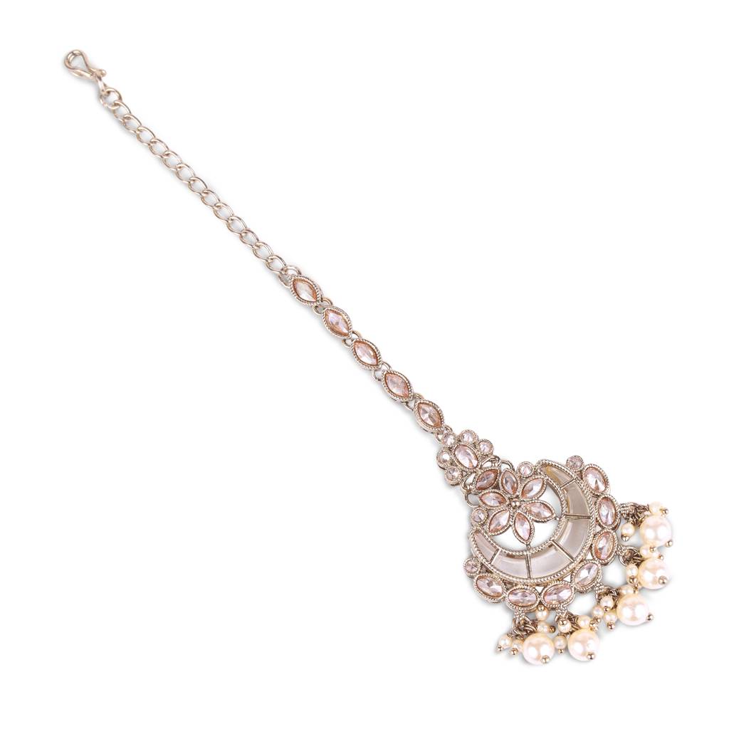Traditional Chandelier And Flower Shape Silver Gold Plated Maang Tikka For Women : 6TK110_1