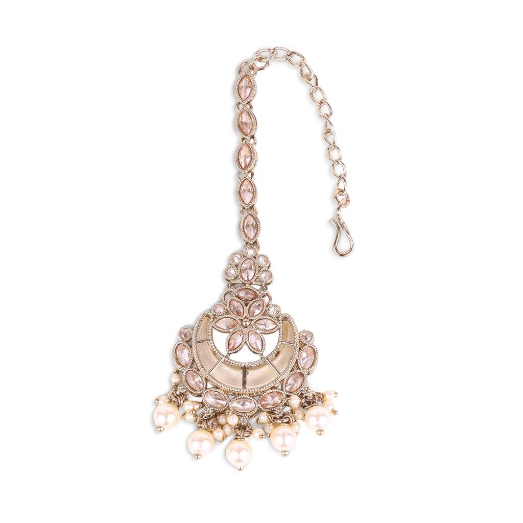Traditional Chandelier And Flower Shape Silver Gold Plated Maang Tikka For Women : 6TK110_1