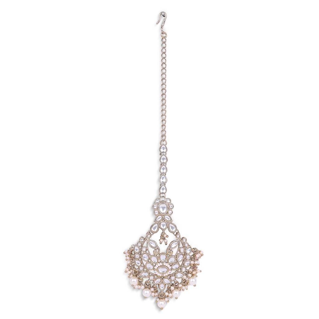 Traditional Flower Shape Silver Gold Plated Maang Tikka For Women : 6TK24