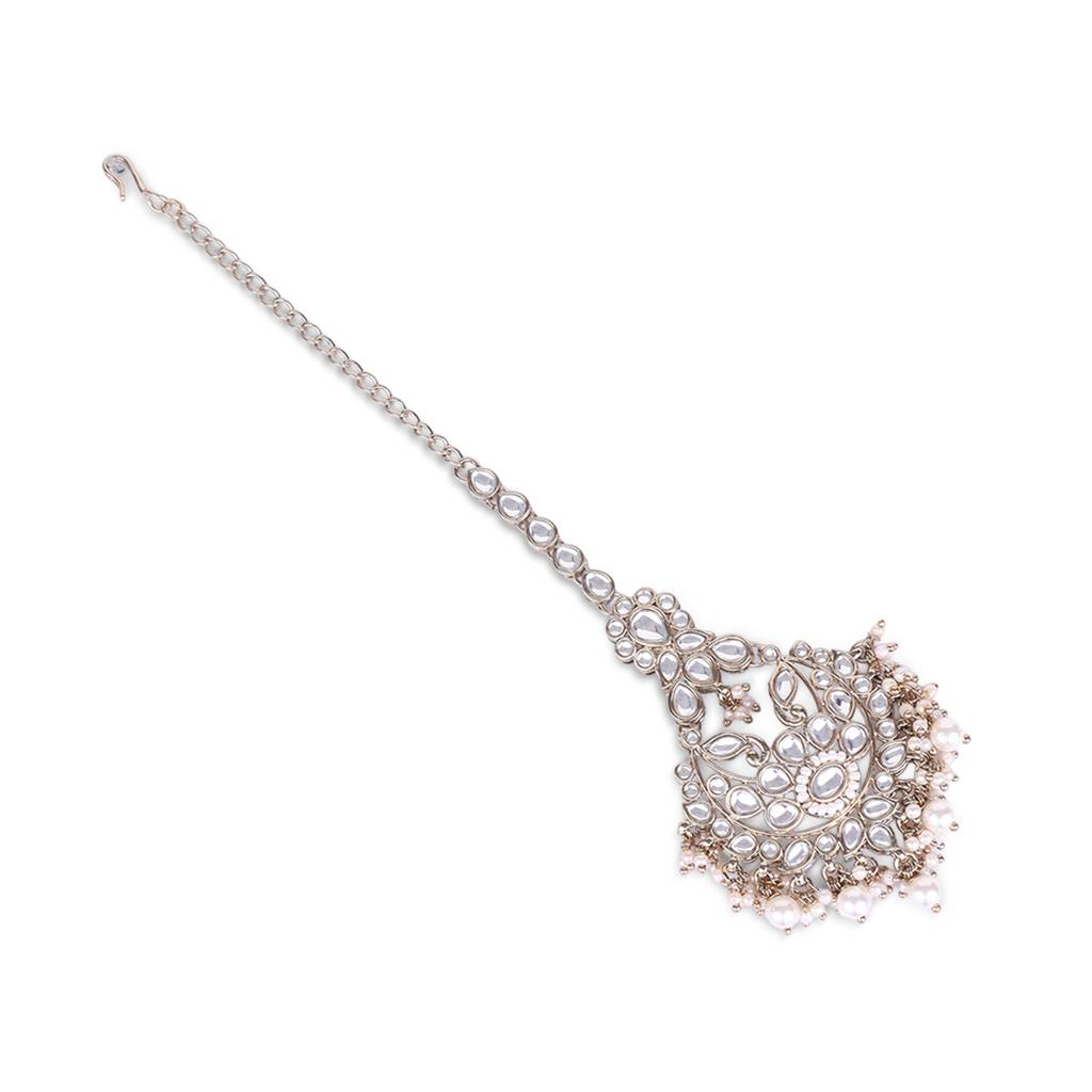 Traditional Flower Shape Silver Gold Plated Maang Tikka For Women : 6TK24
