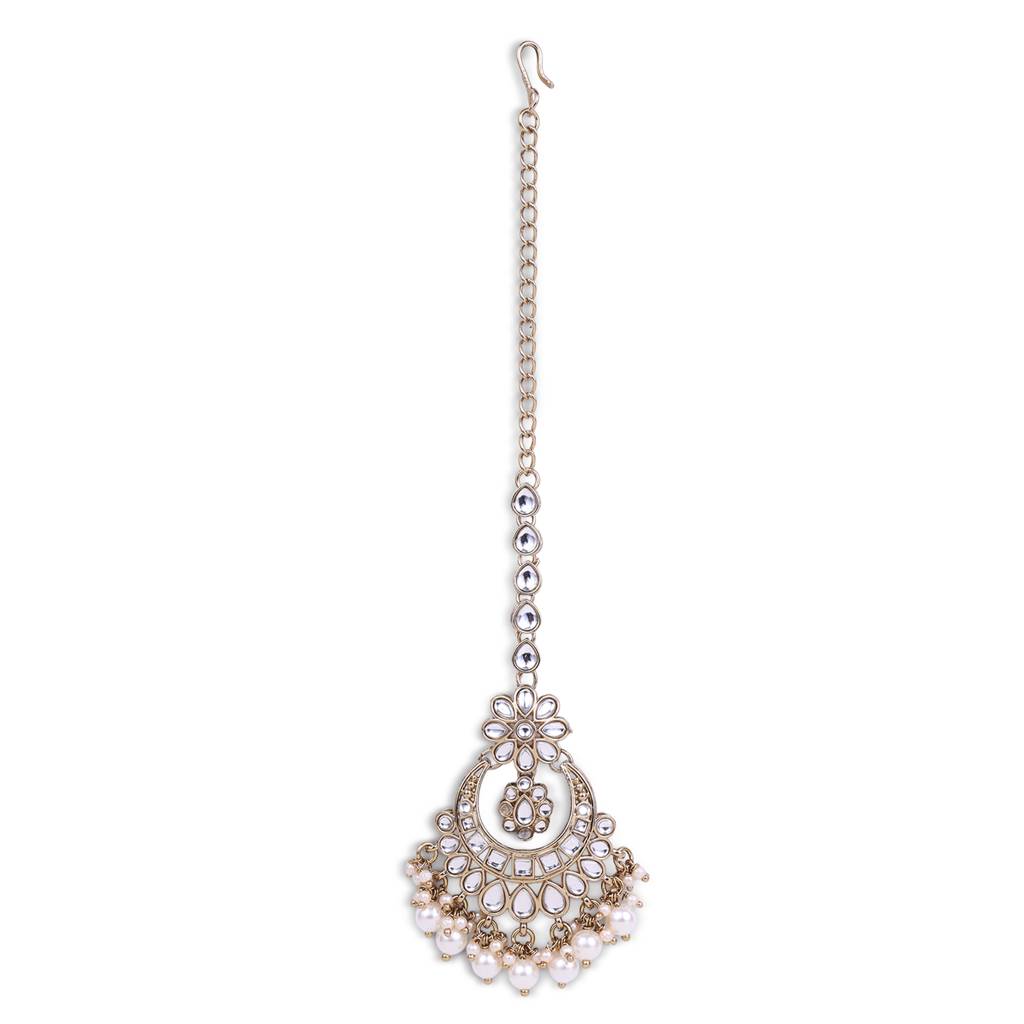 Traditional Chandelier & Flower Shape Silver Gold Plated Maang Tikka For Women & Girls : 6TK28