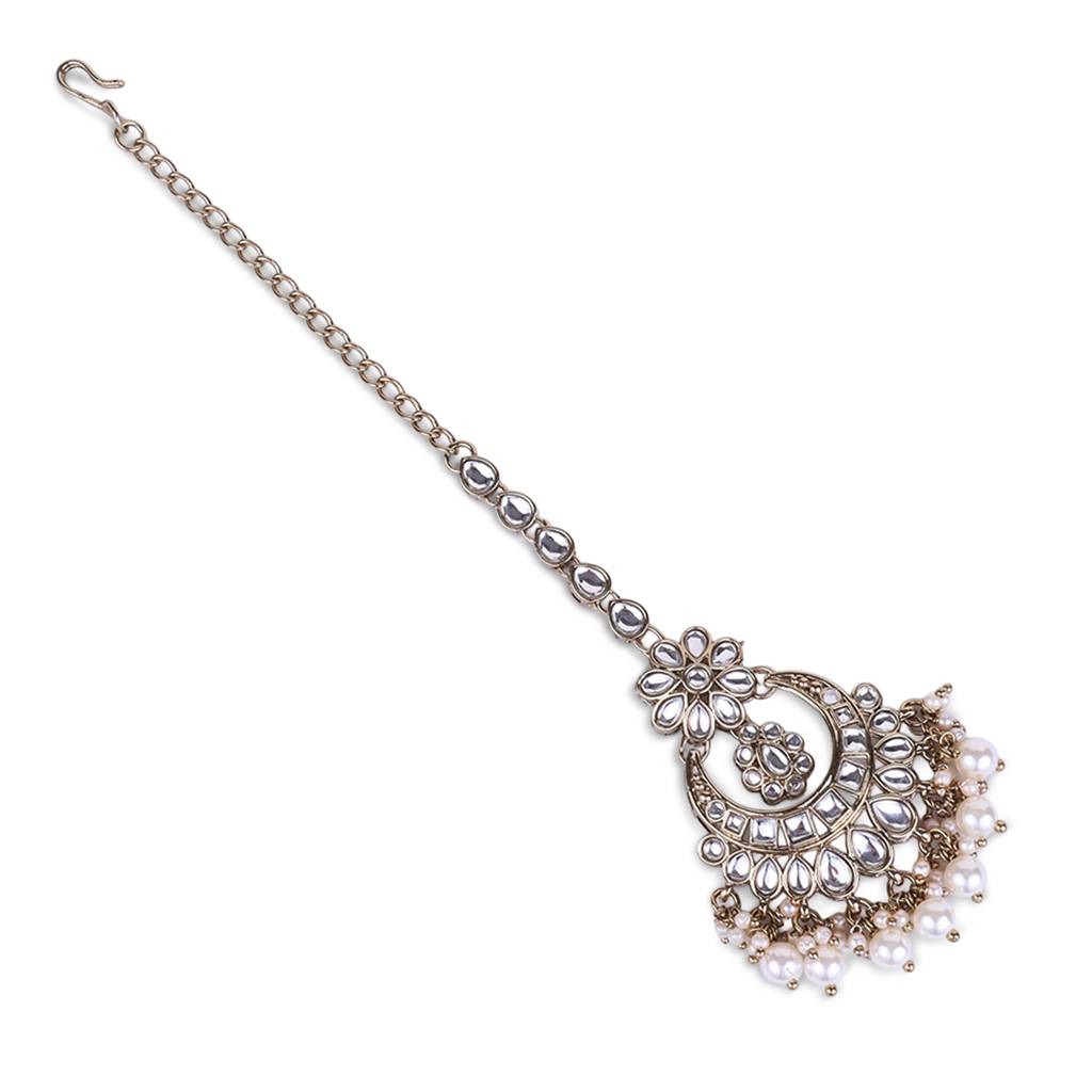 Traditional Chandelier & Flower Shape Silver Gold Plated Maang Tikka For Women & Girls : 6TK28