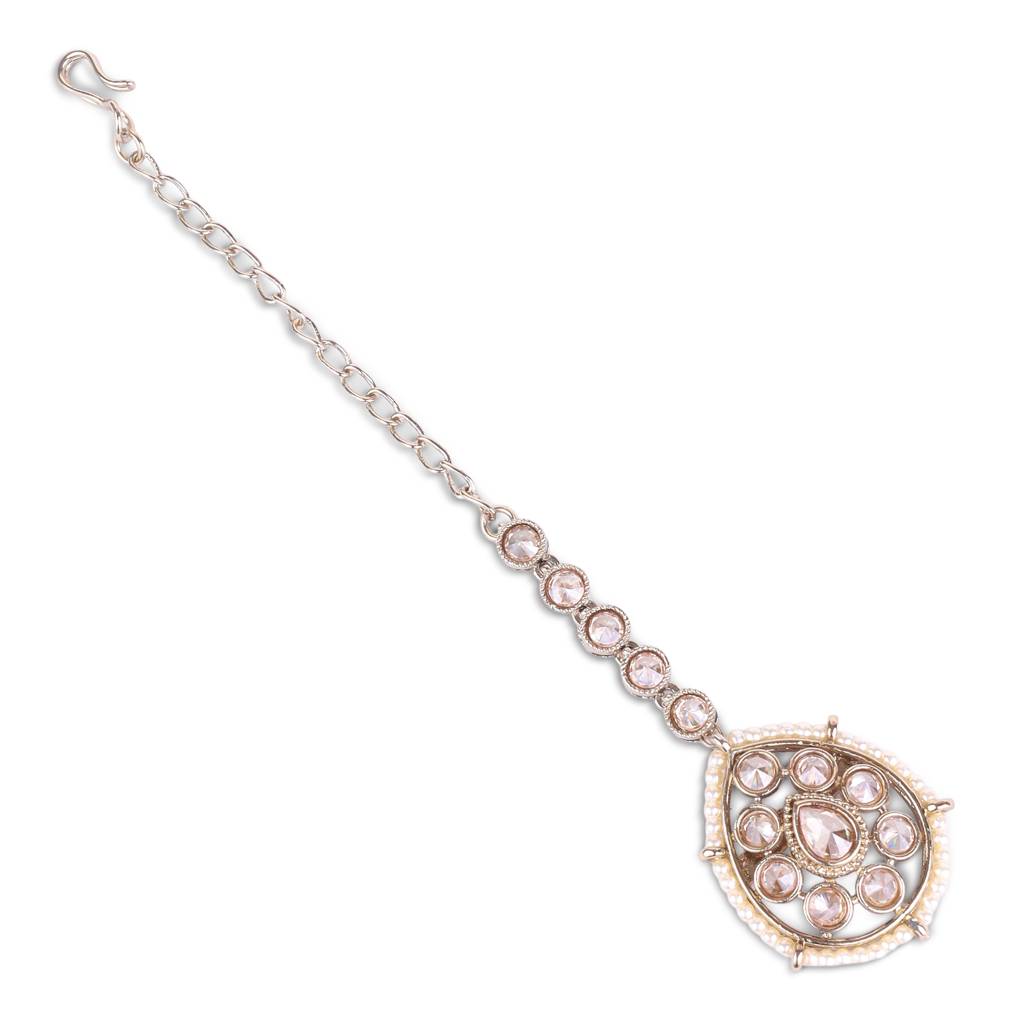 Traditional Oval Shape Silver Gold Plated Maang Tikka For Women : 6TK99