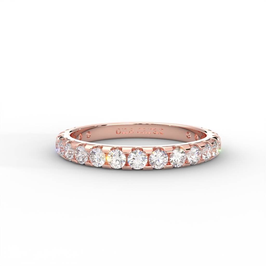 1 Carat Dew Round Moissanite Shared Prong Anniversary Band In 14K Rose Gold Plated : CRL-0001-RG-8