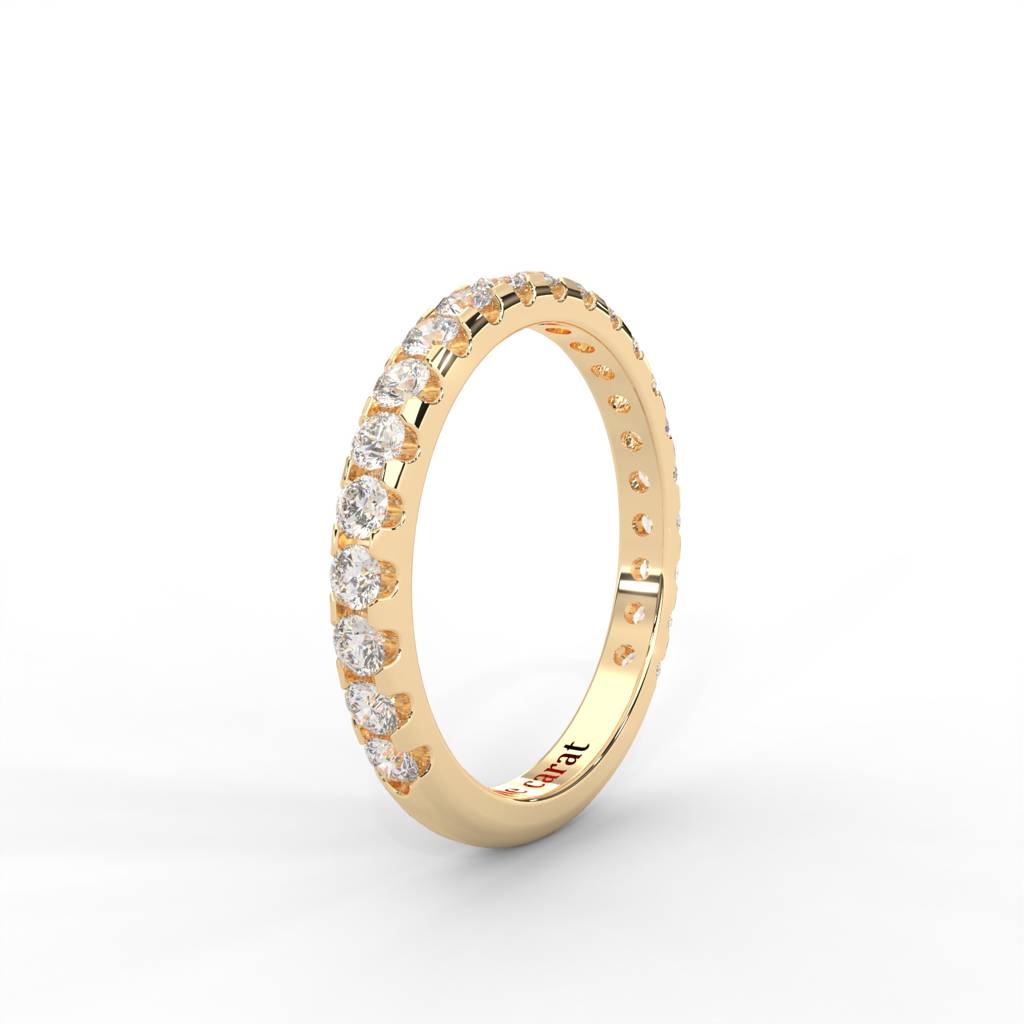 1 Carat Dew Round Moissanite Shared Prong Anniversary Band In 14K Yellow Gold Plated : CRL-0001-Y-8