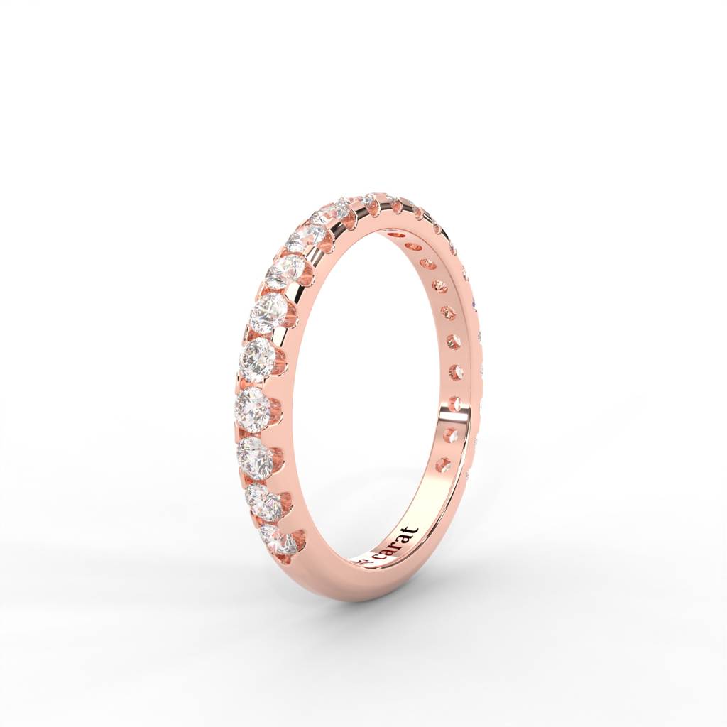 1 Carat Dew Round Moissanite Shared Prong Anniversary Band In 14K Rose Gold Plated : CRL-0001-RG-8