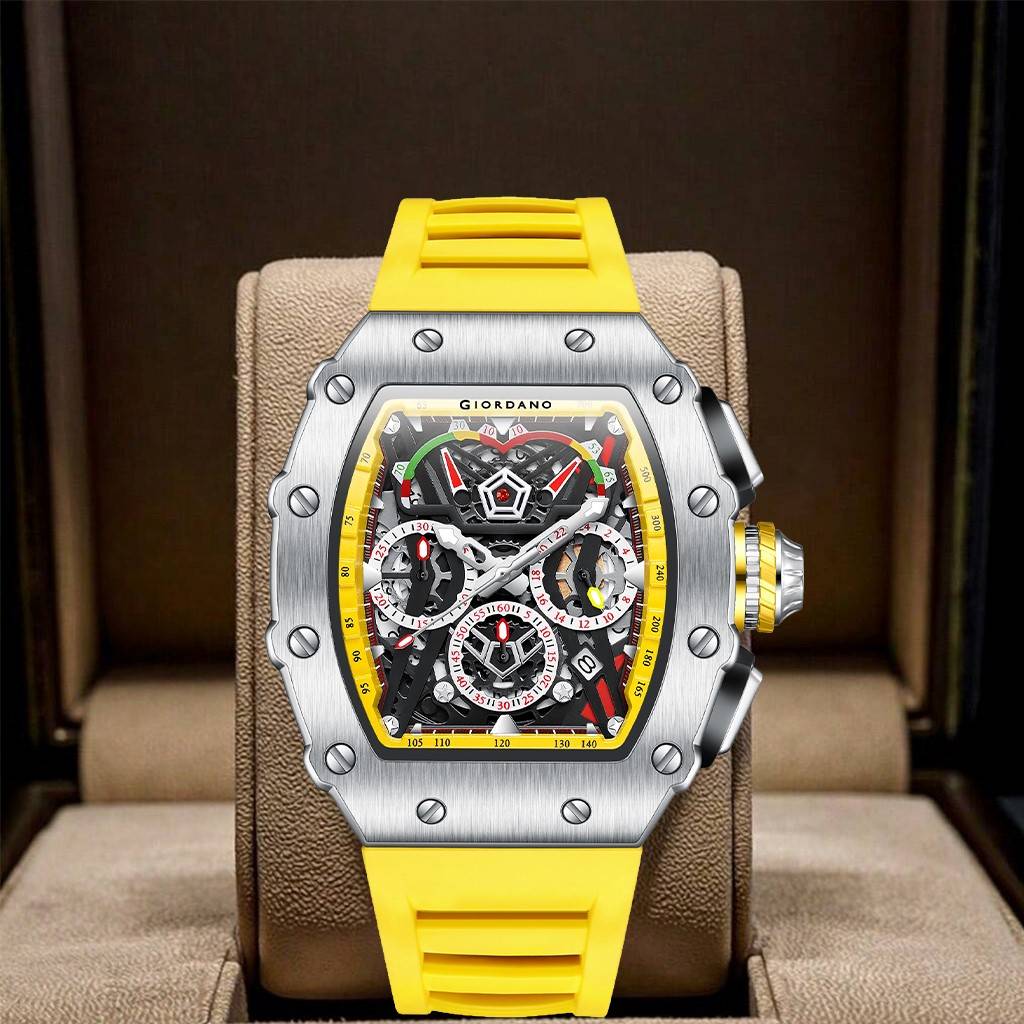 Giordano Multifunction Watch For Men With Day, Date, And 24-Hour Sub-Dial, Water Resistant Square Dial Unique De : GZ-50120-05