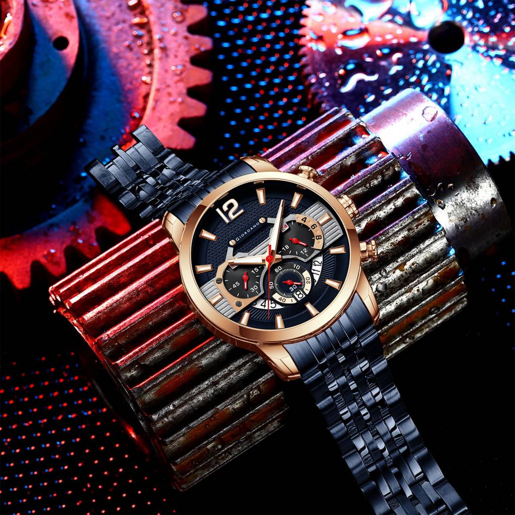 Giordano Analog Wrist Watch For Men Stylish Metal Strap With Water Resistant Multifuntion Mechanism Watch Gz-50032 : GZ-50032-44