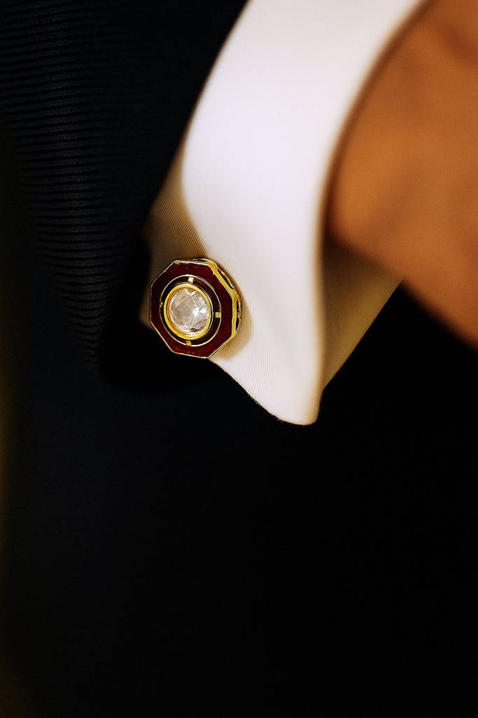 Red Enamel Bezel Setting Polki Diamond Mens Cuff Link Pair : 700009