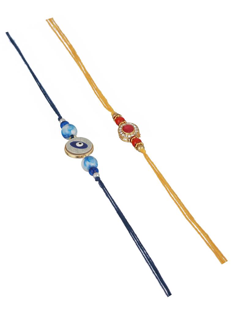 Set  Of 2 Evil Eye & Red Kundan Studded Rakhi With Roli Chawal : SJRK7012