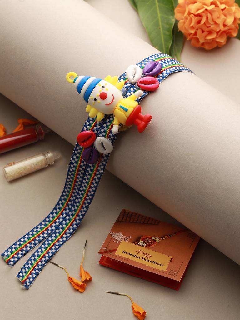 Blue Clown Shaped Designer Ribbon Rakhi For Kids : SJRK7020